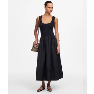 Madewell Mixed Poplin Scoopneck Black Maxi Dress New!